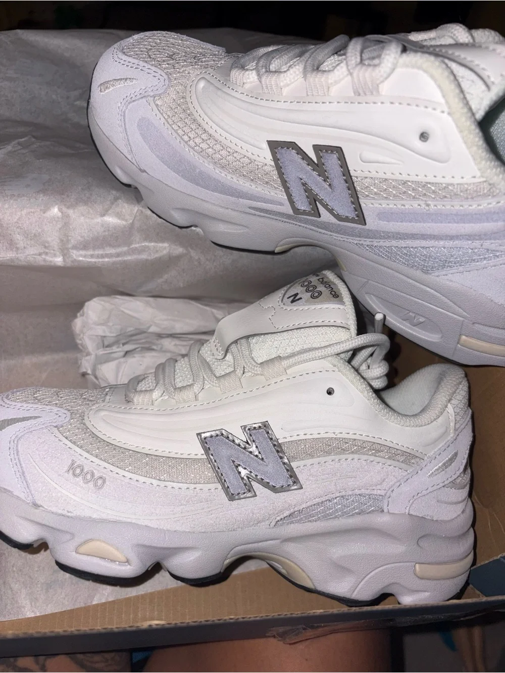 New Balance White and Gray  1000  Youth Sneakers